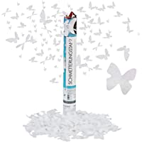 Relaxdays Cañón Confeti Mariposa- 6-8 m de Altura- Bodas y Aniversarios- Papel-Cartón- 40 cm- Blanco